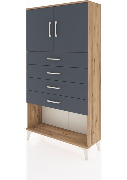 Arges Dolap 2 Raflı 4 Çekmeceli 2 Kapaklı 88X30X163 Çam-Antrasit modelleri