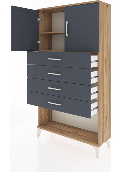Arges Dolap 2 Raflı 4 Çekmeceli 2 Kapaklı 88X30X163 Çam-Antrasit fırsatları