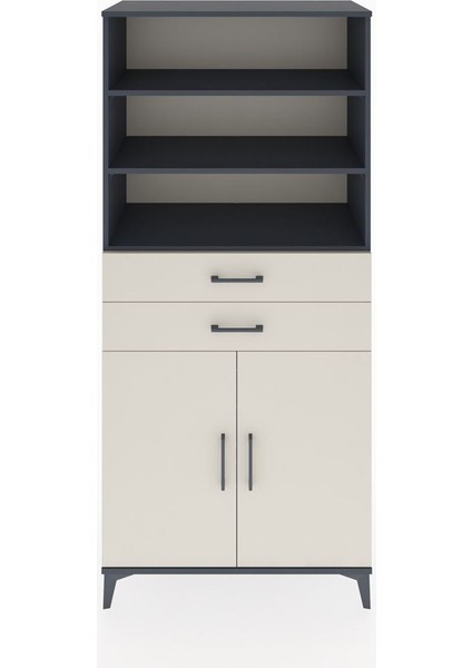 Hyperion Dolap 4 Raflı 2 Çekmeceli 2 Kapaklı 88X44X195 Antrasit-Aytaşı