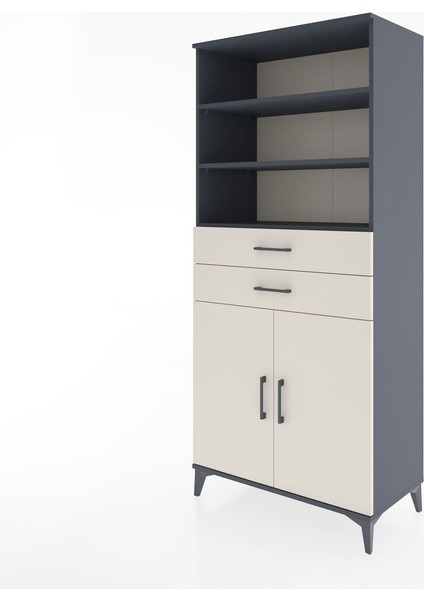 Hyperion Dolap 4 Raflı 2 Çekmeceli 2 Kapaklı 88X44X195 Antrasit-Aytaşı modelleri