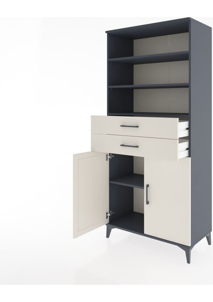 Hyperion Dolap 4 Raflı 2 Çekmeceli 2 Kapaklı 88X44X195 Antrasit-Aytaşı fırsatları