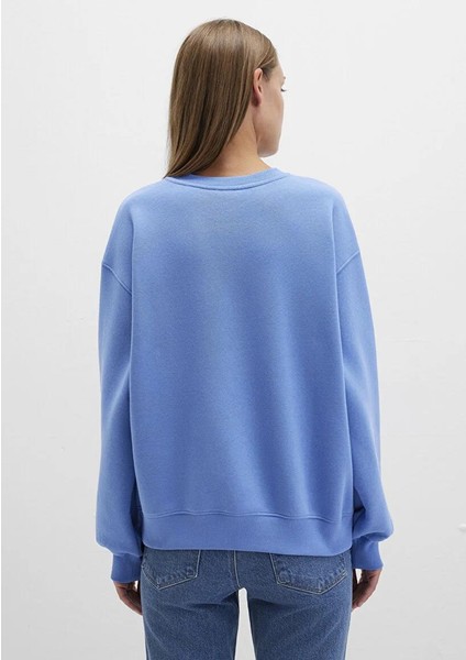 Bisiklet Yaka Mavi Basic Sweatshirt 1610198-70790 fırsatları
