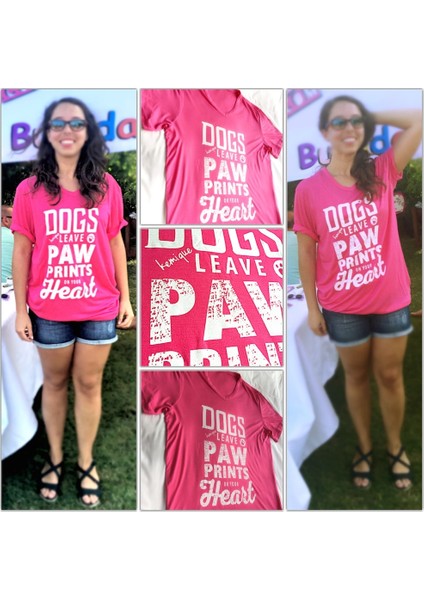Dogs Leave Paw Prints On Your Heart Pembe Tişört fiyatları