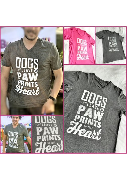 Dogs Leave Paw Prints On Your Heart Pembe Tişört fırsatları