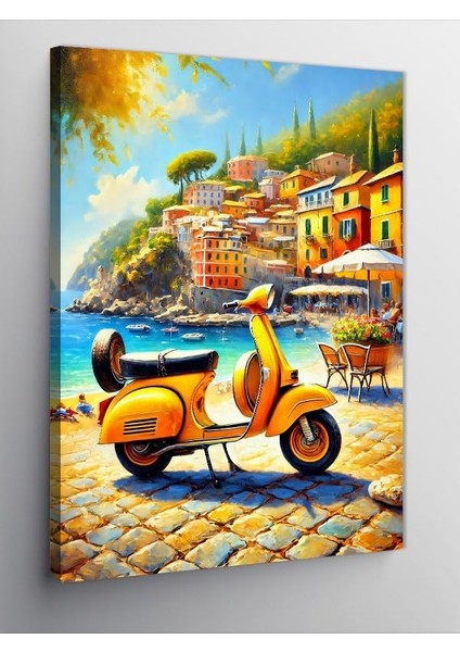 Kanvas Tablo Sarı Vespa ve Italya, 50 x 70