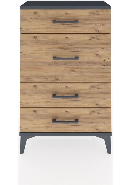Arges Komodin 4 Çekmeceli 60X30X96 Antrasit-Çam