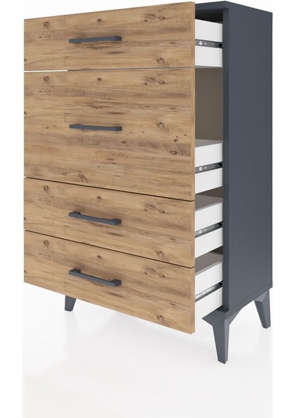 Arges Komodin 4 Çekmeceli 60X30X96 Antrasit-Çam fırsatları