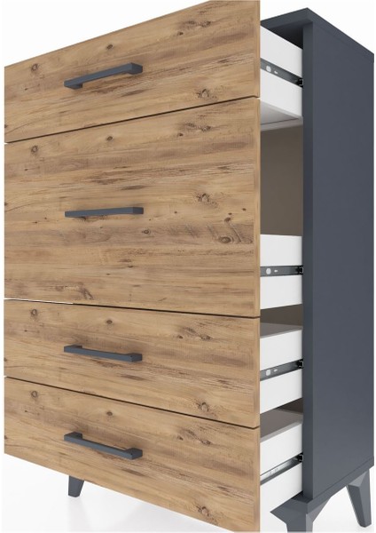 Arges Komodin 4 Çekmeceli 60X30X96 Antrasit-Çam indirimleri