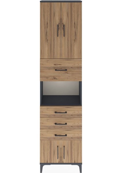Arges Dolap 3 Raflı 4 Çekmeceli 4 Kapaklı 60X30X243 Antrasit-Çam