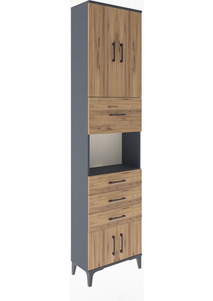 Arges Dolap 3 Raflı 4 Çekmeceli 4 Kapaklı 60X30X243 Antrasit-Çam fiyatları
