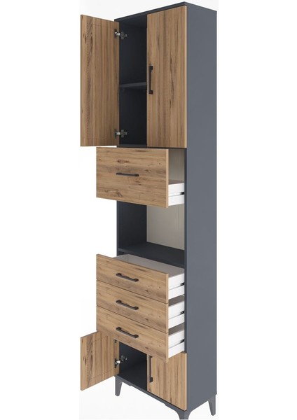 Arges Dolap 3 Raflı 4 Çekmeceli 4 Kapaklı 60X30X243 Antrasit-Çam fırsatları