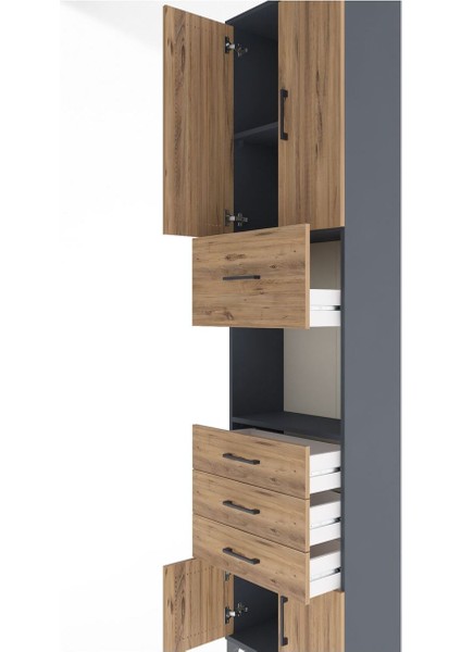 Arges Dolap 3 Raflı 4 Çekmeceli 4 Kapaklı 60X30X243 Antrasit-Çam indirimleri