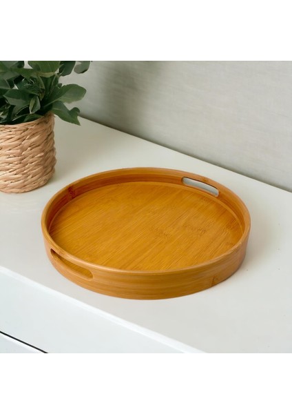 35CM Yuvarlak Bambu Servis Tepsisi, Ahşap Yuvarlak Tepsi, Bambu Tepsi (35CM*35.CM*6CM)
