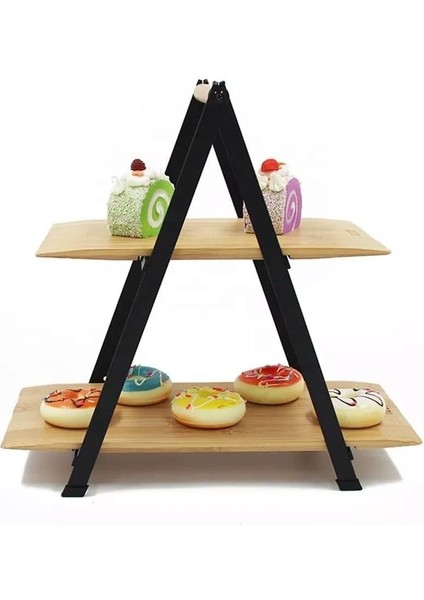 2 Katlı Dikdörtgen Bambu Servis Sunum Seti Büyük Boy, Kuru Pasta, Kurabiye ve Kek Sunumları Için Büyük Boy (34CM-26.5CM-16CM) fiyatları