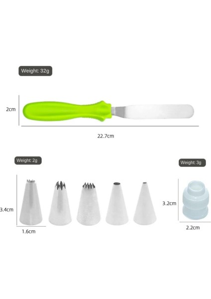 Krema Sıkma Torbası Seti 8 Parça Krema Kek Süsleme Torbası Paslanmaz Çelik Uçlu + Spatula Hediyeli indirimleri