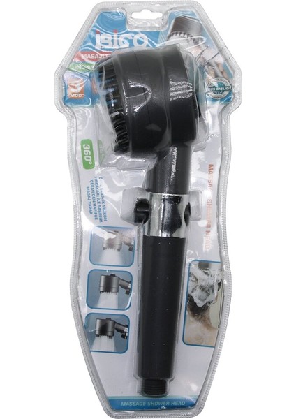 Masaj Uçlu=elastik Silikon Ultra Duş Başlık 360 Derece 3 Mod= Fonksiyonlu Su Stop Tuşlu (4172)