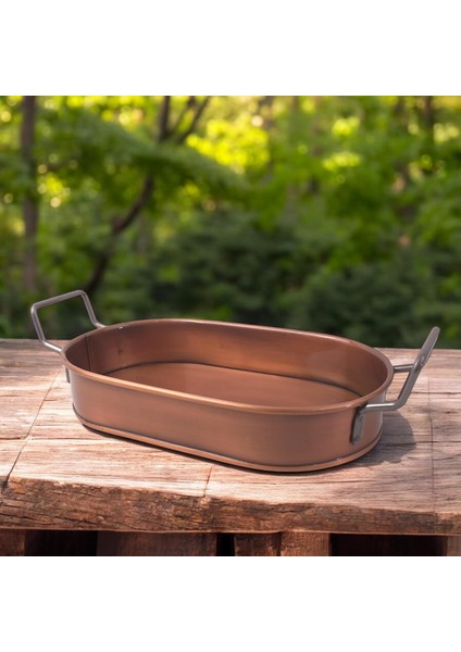 32CM Bakır Kaplama Lüks Galvaniz Metal Oval Tepsi Zarafet ve Dayanıklılığı Buluşturuyor
