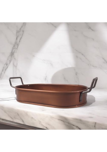 32CM Bakır Kaplama Lüks Galvaniz Metal Oval Tepsi Zarafet ve Dayanıklılığı Buluşturuyor fiyatları