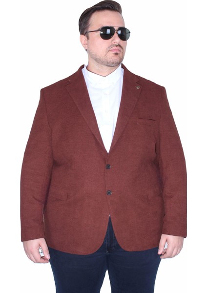 Mocgrande Erkek Büyük Beden 4 Drop Blazer Şönili Ceket 500602 Taba