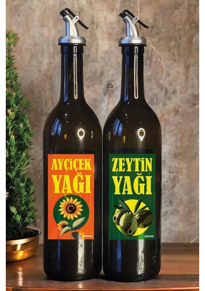 Yağ Şişesi Seti 2&apos;li, 750 ml Zeytinyağı & Ayçiçek Yağı Dispenseri, Su Geçirmez Etiketli, Sızdırmaz Otomatik Dökme Başlıklı, Şık & Dayanıklı Yağlık Yağdanlık Set