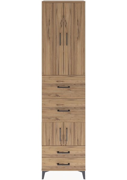 Arges Dolap 4 Raflı 4 Çekmeceli 4 Kapaklı 60X30X243 Çam-Çam