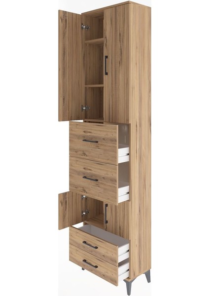 Arges Dolap 4 Raflı 4 Çekmeceli 4 Kapaklı 60X30X243 Çam-Çam fırsatları
