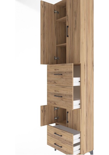 Arges Dolap 4 Raflı 4 Çekmeceli 4 Kapaklı 60X30X243 Çam-Çam indirimleri