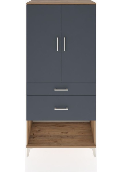 Hyperion Dolap 3 Raflı 2 Çekmeceli 2 Kapaklı 88X44X195 Çam-Antrasit