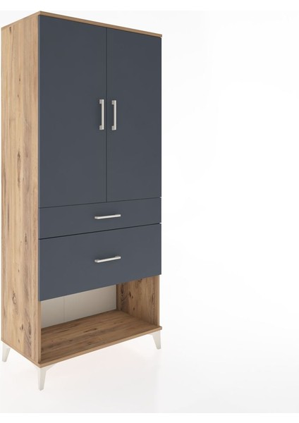 Hyperion Dolap 3 Raflı 2 Çekmeceli 2 Kapaklı 88X44X195 Çam-Antrasit fiyatları