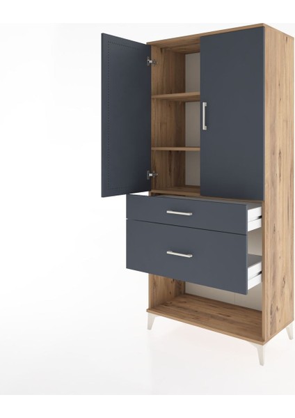 Hyperion Dolap 3 Raflı 2 Çekmeceli 2 Kapaklı 88X44X195 Çam-Antrasit fırsatları
