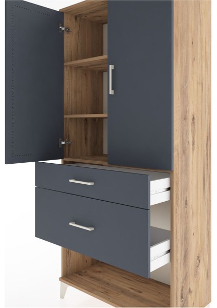 Hyperion Dolap 3 Raflı 2 Çekmeceli 2 Kapaklı 88X44X195 Çam-Antrasit indirimleri