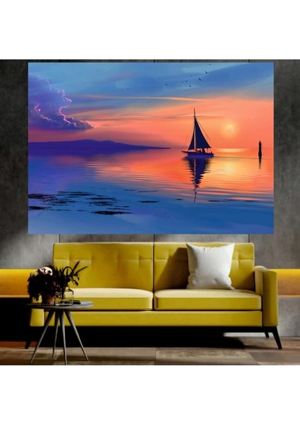 Deniz ve Güneş Manzaralı Sanatsal Dekoratif Duvar Tablosu (50X70 Cm)