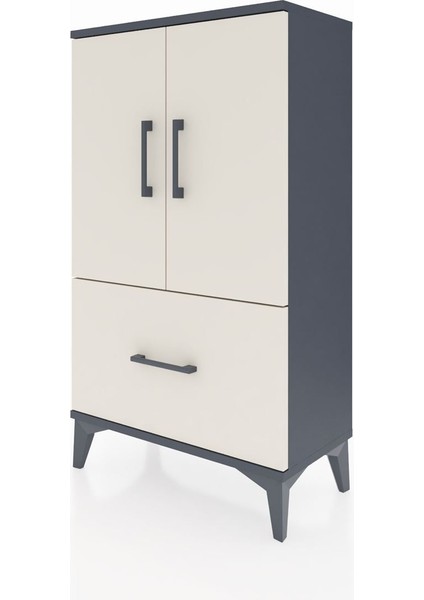 Arges Komodin 2 Raflı Tek Çekmeceli 2 Kapaklı 60X30X106 Antrasit-Aytaşı indirimleri