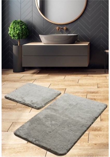 Gri Banyo Paspas Takımı 2'li, Şık ve Konforlu Banyo Aksesuarı Seti.