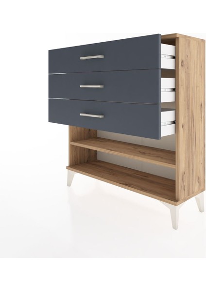 Arges Şifonyer Tek Raflı 3 Çekmeceli 88X30X96 Çam-Antrasit fırsatları