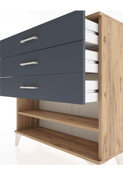 Arges Şifonyer Tek Raflı 3 Çekmeceli 88X30X96 Çam-Antrasit indirimleri