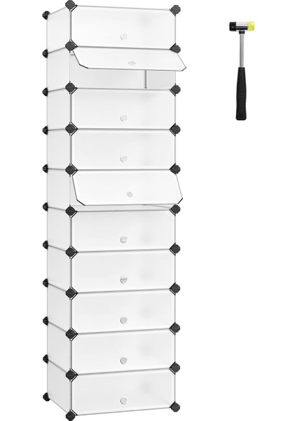 Plastik Ayakkabı Rafı, Dikdörtgen 10&apos;lu Sistem, Beyaz LPC10W