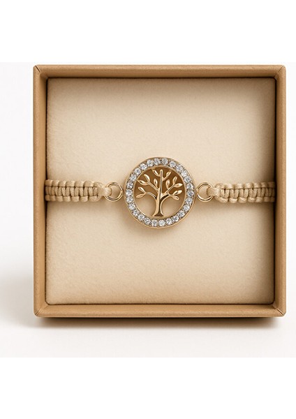 Tree Of Life (Yaşam Ağacı) Detaylı Makrome Bileklik – Krem Kordon