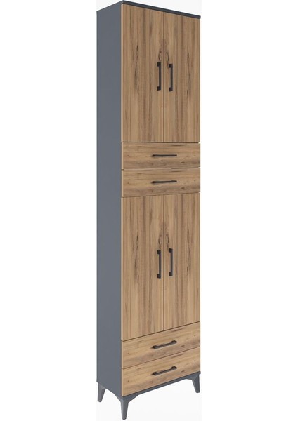 Arges Dolap 3 Raflı 4 Çekmeceli 4 Kapaklı 60X30X243 Antrasit-Çam fiyatları
