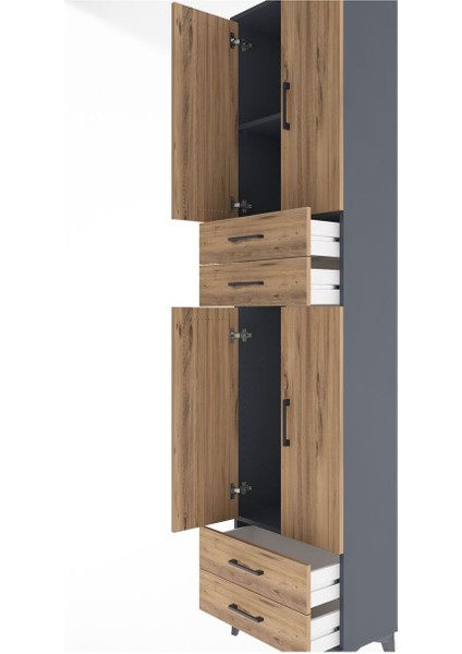 Arges Dolap 3 Raflı 4 Çekmeceli 4 Kapaklı 60X30X243 Antrasit-Çam indirimleri