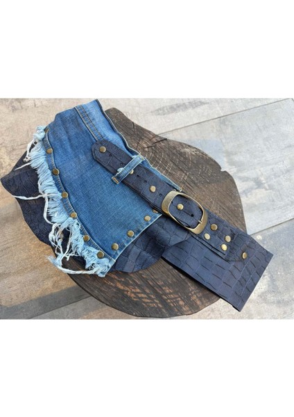 Lacivert Kot Detaylı Deri Kemer