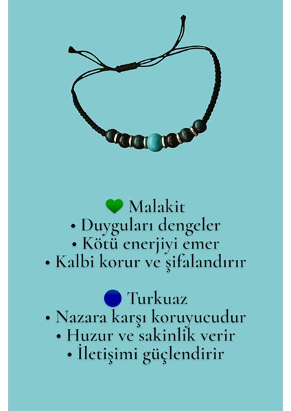 Malakit & Turkuaz Taş Bileklik – Enerji Dengeleyici Tasarım - El Yapımı Ayarlanabilir