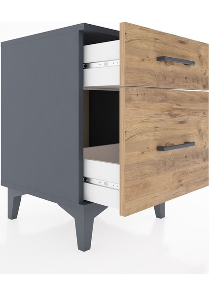 Hyperion Komodin 2 Çekmeceli 44X44X64 Antrasit-Çam fırsatları