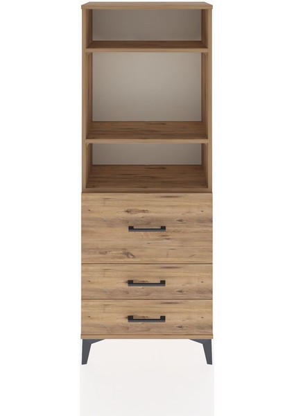 Arges Dolap 3 Raflı 3 Çekmeceli 60X30X163 Çam-Çam