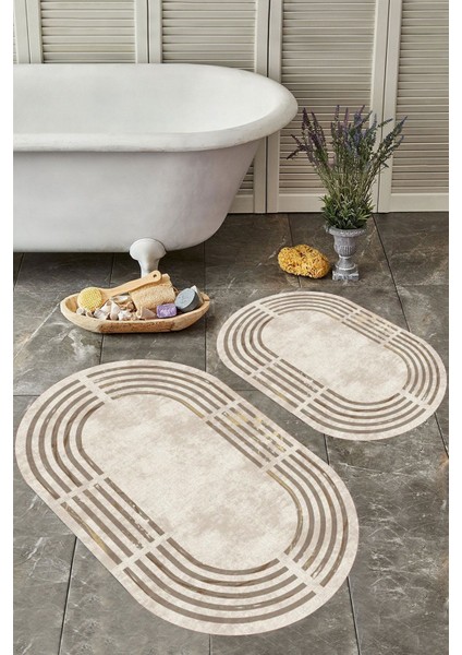 Kaymaz Tabanlı, Yıkanabilir, Toz ve Leke Tutmaz Oval Klozet ve Banyo Paspas Seti