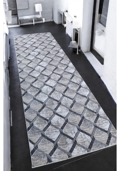 Gri Kaymaz Tabanlı Kabartmalı Çok Amaçlı Yıkanabilir Halı