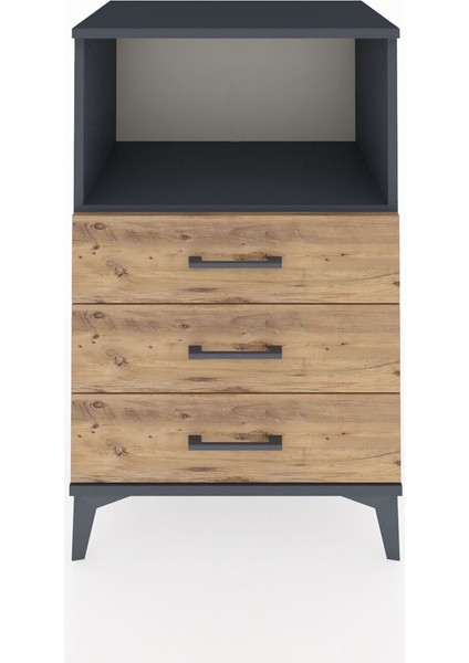 Hyperion Komodin Tek Raflı 3 Çekmeceli 60X44X96 Antrasit-Çam