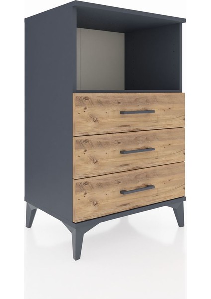 Hyperion Komodin Tek Raflı 3 Çekmeceli 60X44X96 Antrasit-Çam fiyatları