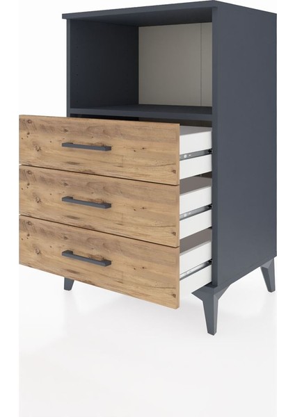 Hyperion Komodin Tek Raflı 3 Çekmeceli 60X44X96 Antrasit-Çam fırsatları
