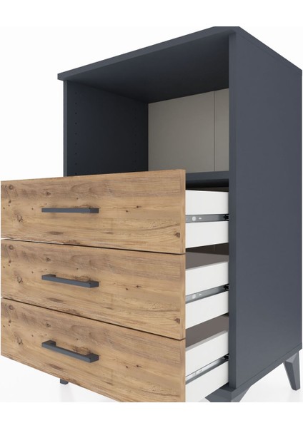 Hyperion Komodin Tek Raflı 3 Çekmeceli 60X44X96 Antrasit-Çam indirimleri